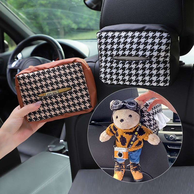 Wholesale Knitting Houndstooth Car Seat Back Hanging Type Leather Tissue awer