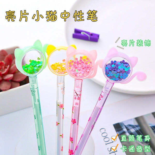 Wholesale Plastic Sequin Kitten Gel Pen