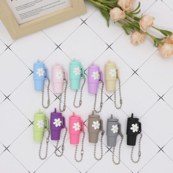 Wholesale Soft Rubber Keychain Flower Milk Tea Cup Small Pendant Cup Accessories