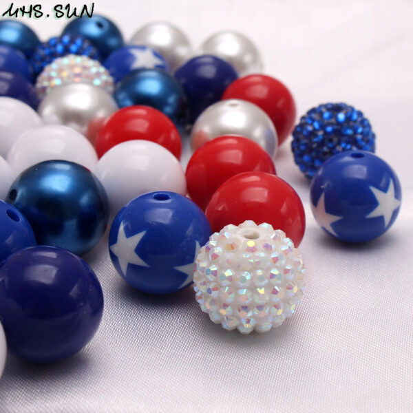 Wholesale 50pcs/pack American National Day Hue 20MM Acrylic Beads Mixed Color Mixed Style Bubblegum Beads