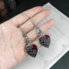 Wholesale Halloween Alloy Gothic Style Black Bat Dripping Oil Heart Shape Pattern Earrings