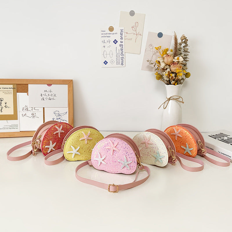 Wholesale PU Starfish Sequin Kids Messenger Bag