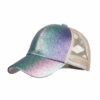 Wholesale Women's Ombre Glitter Double Cross Elastic Mesh Ponytail Baseball Cap