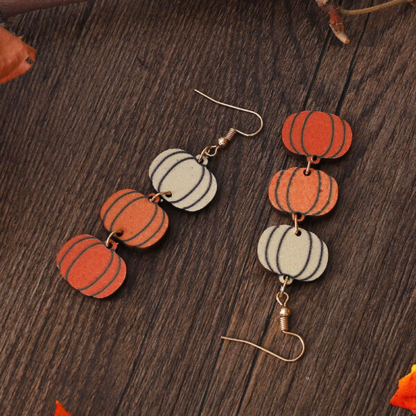 Wholesale Halloween Three Color Pumpkin Wooden Earrings
