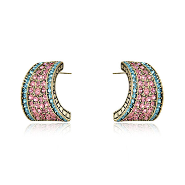 Wholesale Heavy Industry Trapeze Color Diamond C Shape Alloy Earrings