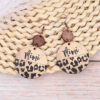 Wholesale Leopard Print Wood Chip Mom Round Earrings