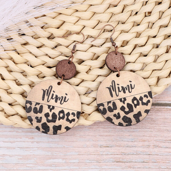 Wholesale Leopard Print Wood Chip Mom Round Earrings