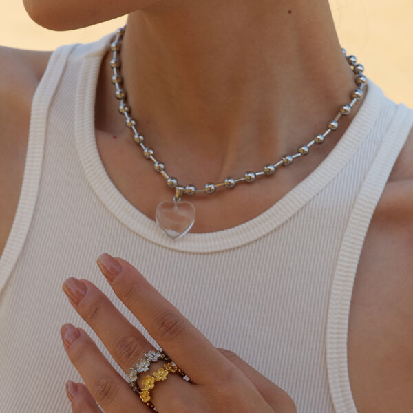 Wholesale Round Bead Heart Stainless Steel Necklaces