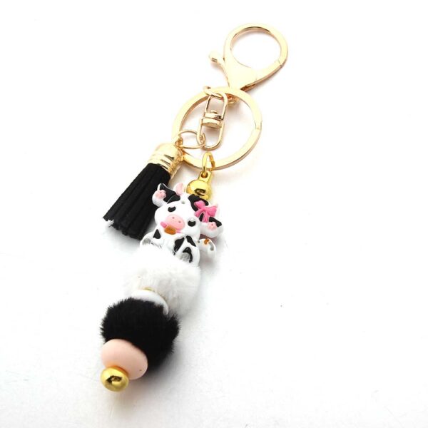 Wholesale Silicone Beads Wool Ball Beaded Cartoon Cow Keychain