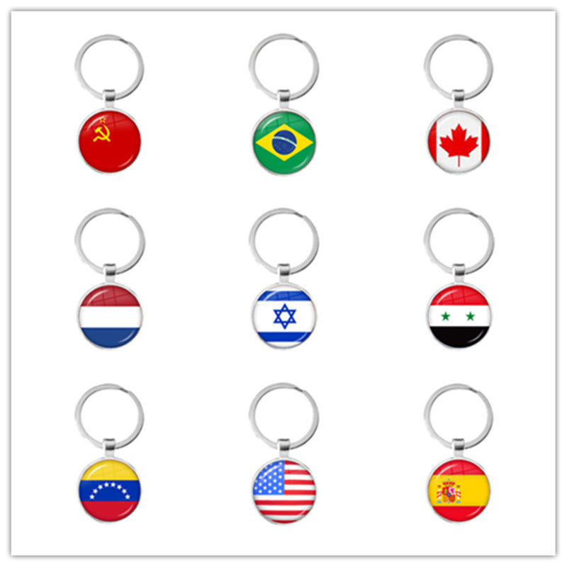 Wholesale Zinc Alloy National Flag Time Gem Keychain