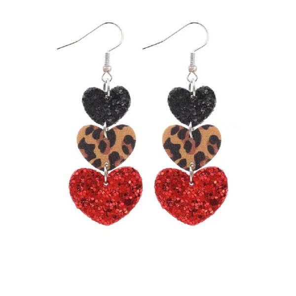 Wholesale Valentine's Day Multi-layer Love Leopard Print Sequin Plaid Leather Earrings