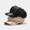 Wholesale Autumn and Winter Retro Casual Solid Color British Style Leather Peaked Cap