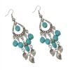 Wholesale Leaf Branch Tassel Turquoise Long Drop Shape Earrings