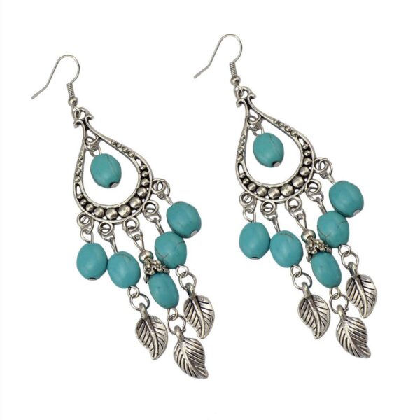 Wholesale Leaf Branch Tassel Turquoise Long Drop Shape Earrings