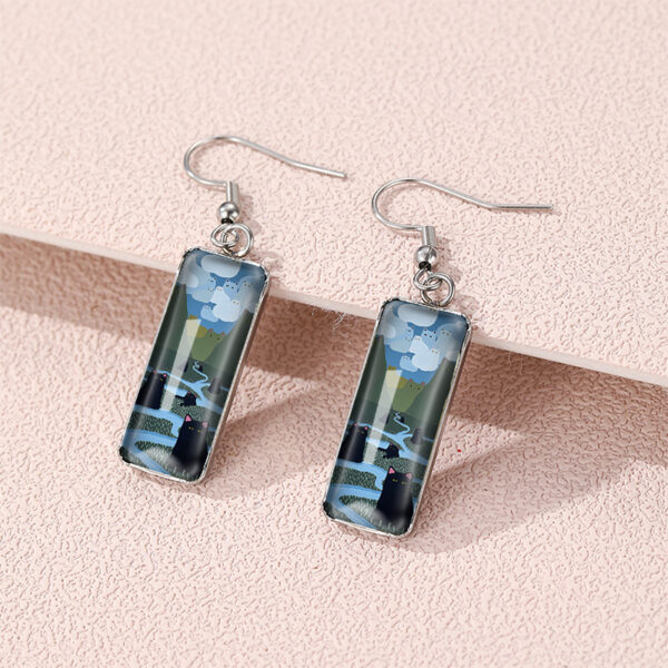 Wholesale Cat Time Gem Rectangular Glass Earrings