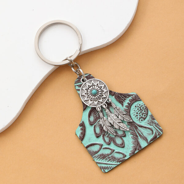 Wholesale Vintage Farm Sign Cow Hair Cow Pattern Alloy Cross Keychain