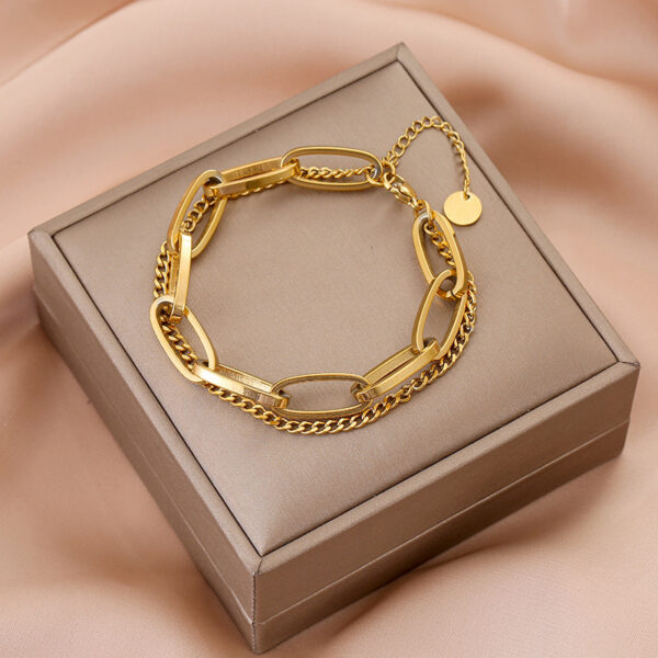 Wholesale Thick Chain Double Layer Titanium Steel 18K Gold Bracelet