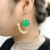Wholesale St. Patrick's Day Glitter Clover Acrylic Earrings