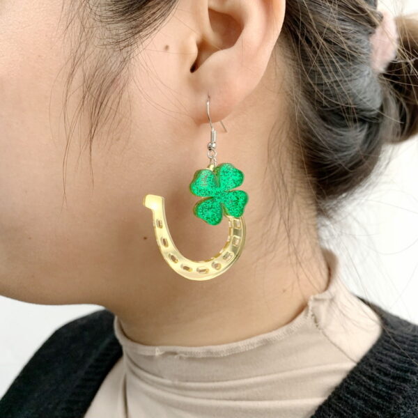 Wholesale St. Patrick's Day Glitter Clover Acrylic Earrings