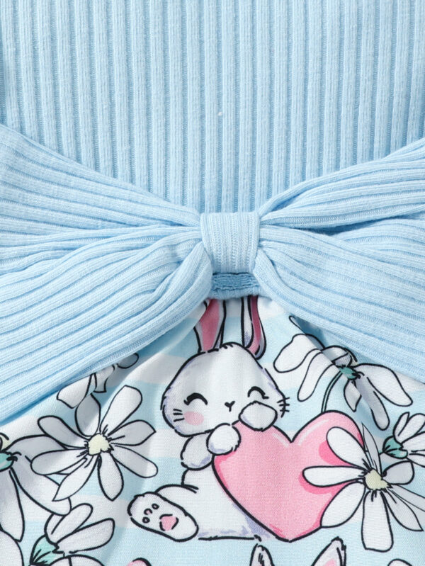 Wholesale Easter Cotton Baby One Piece Rabbit Ripple Bow Dress