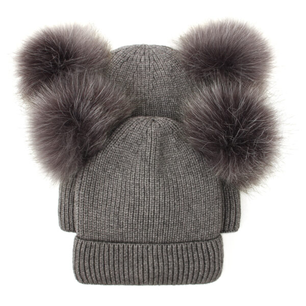 Wholesale Acrylic Double Wool Ball Cap Winter Knitted Hat