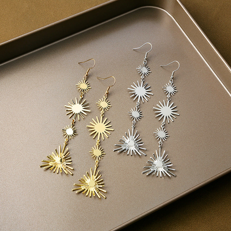 Wholesale Patchwork Triangle Sequin Radioactive Line Earrings