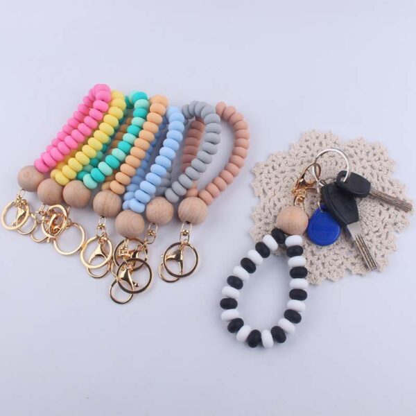 Wholesale Silicone Flat Bead Beaded Wrist Keychain