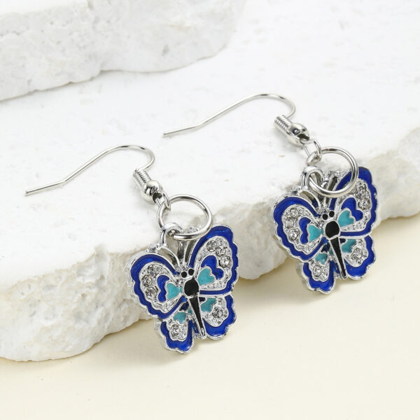 Wholesale Diamond Oil Dripping Blue Vintage Butterfly Zinc Alloy Earrings