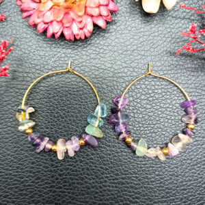 Fluorite gold earrings + gold beads