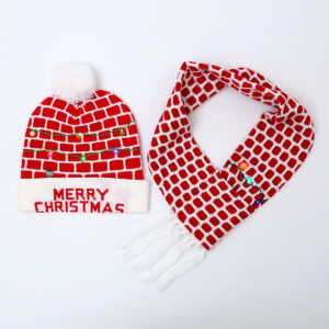 Red and White Plaid Hat Scarf Set