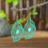 Wholesale Bohemian Hollow Tree Leaf Inlaid Turquoise Drop Earrings