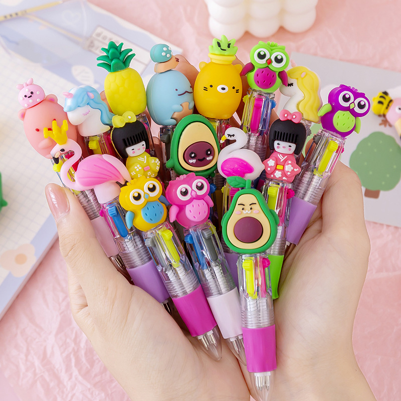 Wholesale Cartoon cute head four-color mini ballint pen
