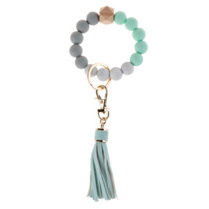 1 mint green silicone beaded lobster clasp bracelet keychain