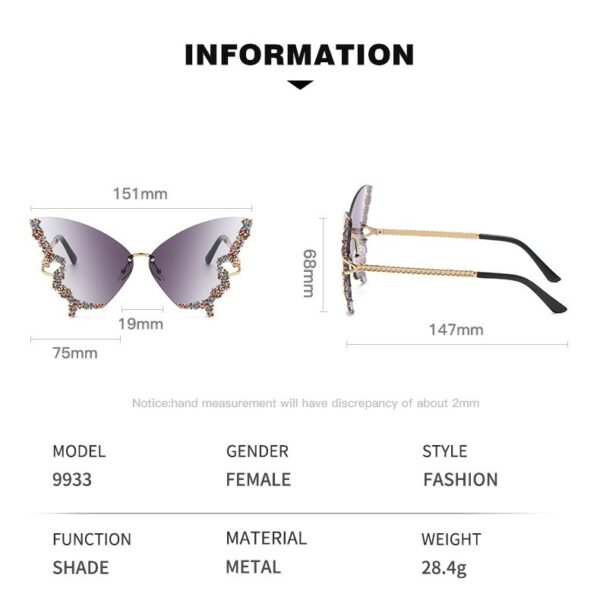 Wholesale Butterfly Shape Diamond Frameless Fashionable Personality Exaggerated Sunglasses