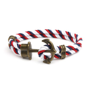 Red White blue rope ancient bronze buckle / Size 21cm