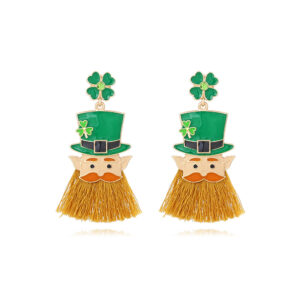 O1CN01t6sPW42JjMV6Afba6_3025409457-0-cib Wholesale Cross-border St. Patrick Carnival four-leaf clover head tassel earrings alloy drop oil Irish hat earrings