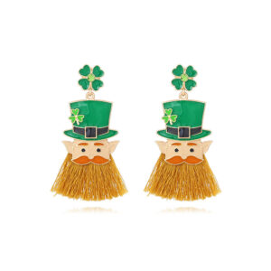 O1CN01t6sPW42JjMV6Afba6__3025409457-0-cib Wholesale St. Patrick's Clover Hat Beard Alloy Oil Drop Diamond Earrings