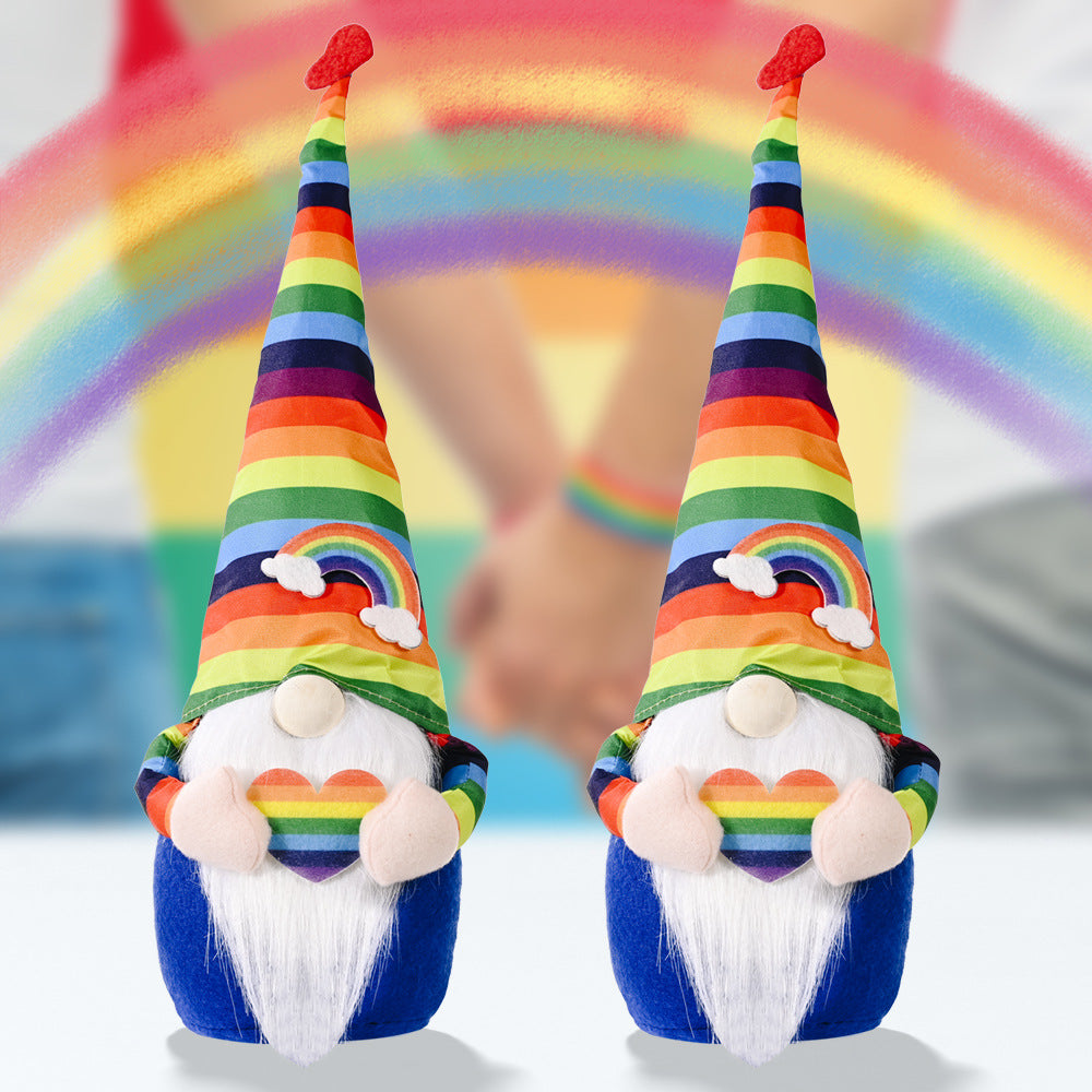 Wholesale lyester Knitting Rainbow Elf Rudolph Faceless Doll Colorful Ornament