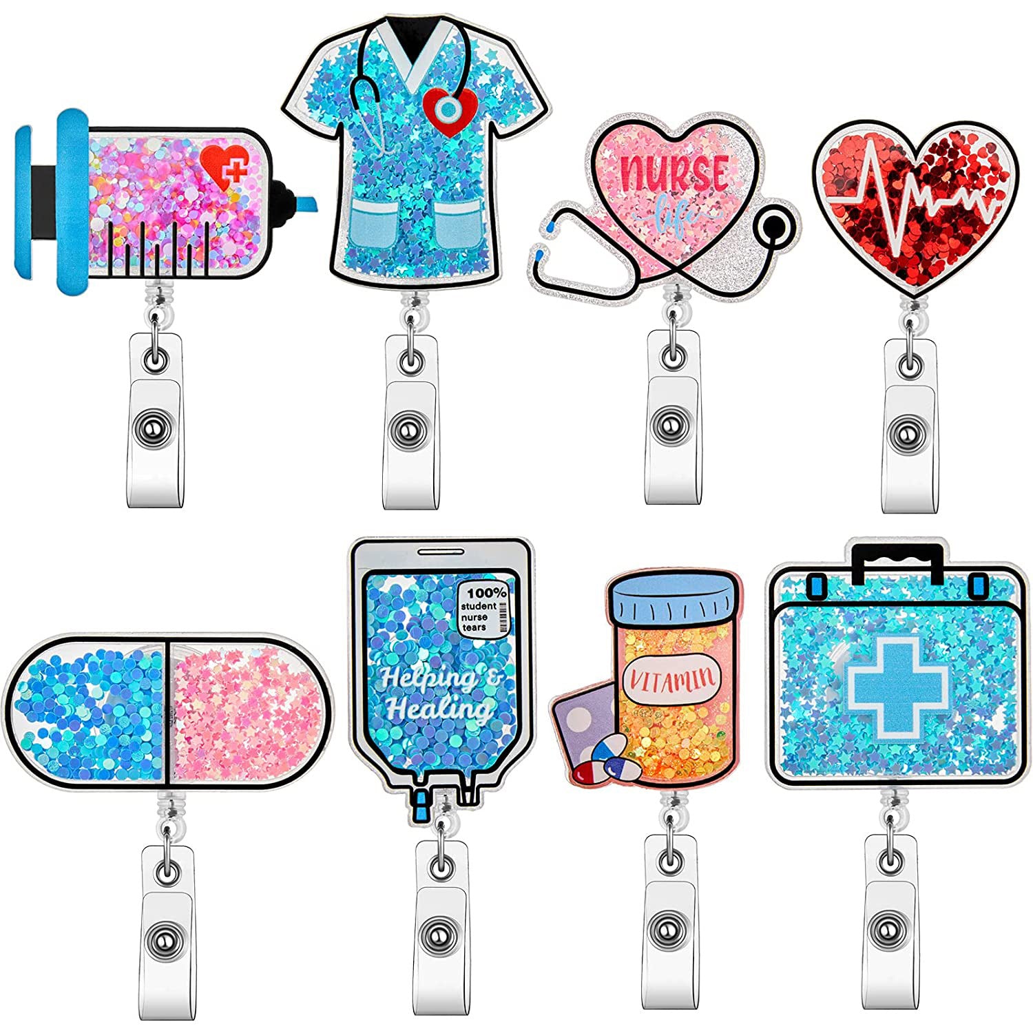 Wholesale Badge Reels Acrylic Quicksand Doctor Nurse Retractable Keychain