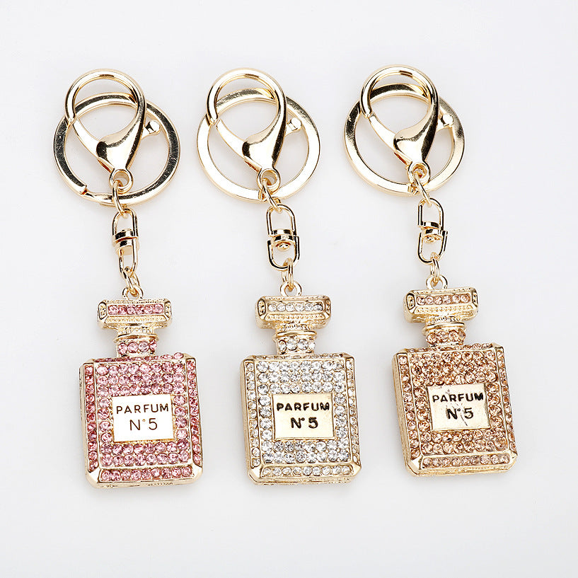 Wholesale Rhinestone Car Full Diamond Perfume Bottle Pendant Alloy Keychain
