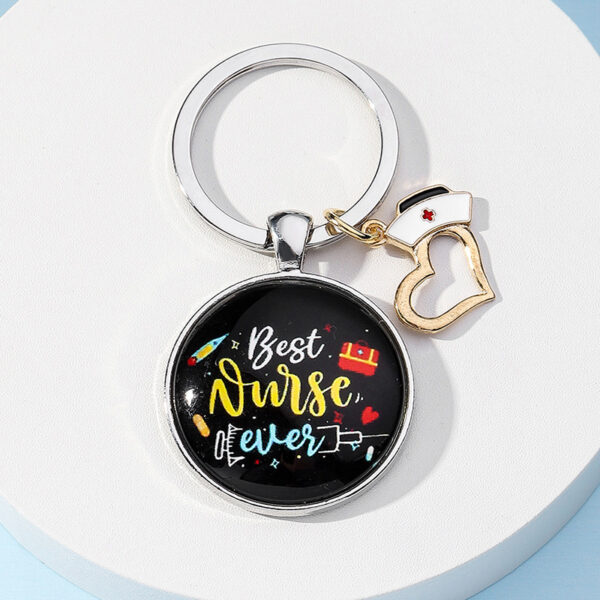 Wholesale Nurses Day Gift Color Printing Time Glass Round Plate Keychain