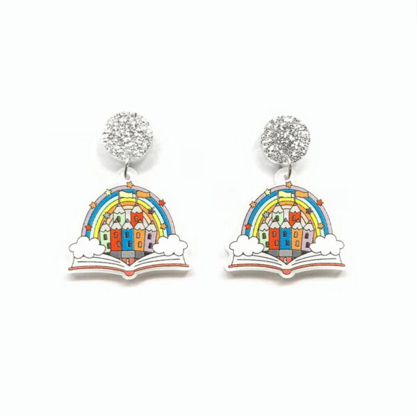 O1CN01tC5SU01ZFcHx4TTiB_1794553165-0-cib Wholesale Acrylic Printed Rainbow Book Color Crayon Castle Earrings