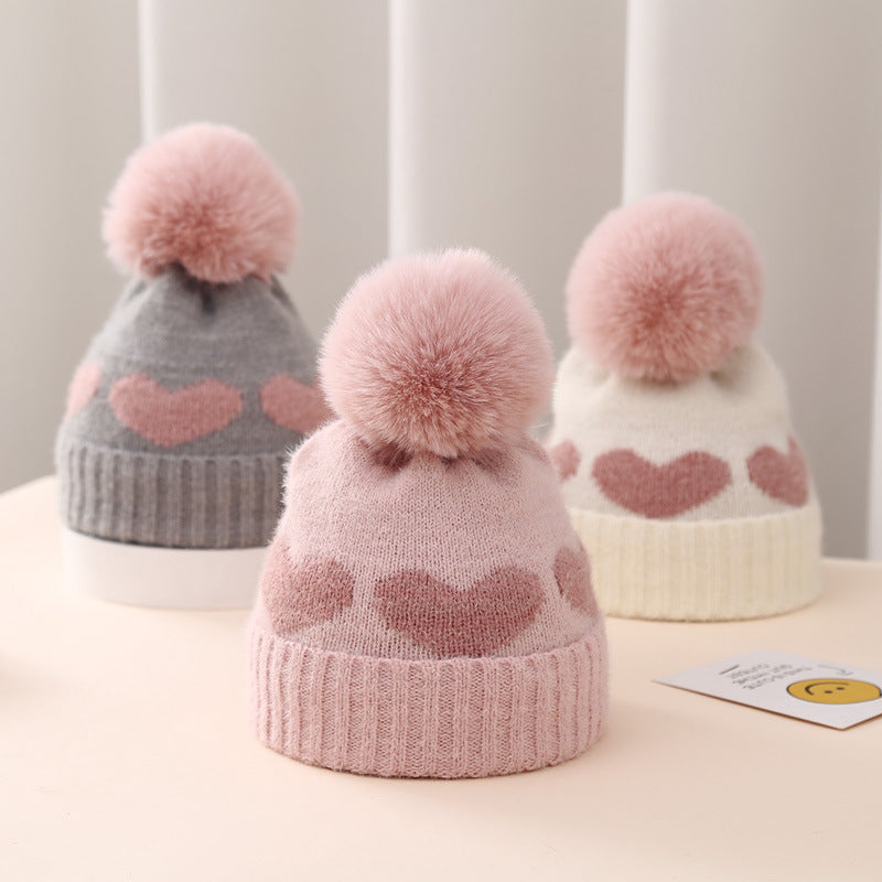 Wholesale Chilen's Winter Hat Fur Ball Knitted Hat f Gloves Set