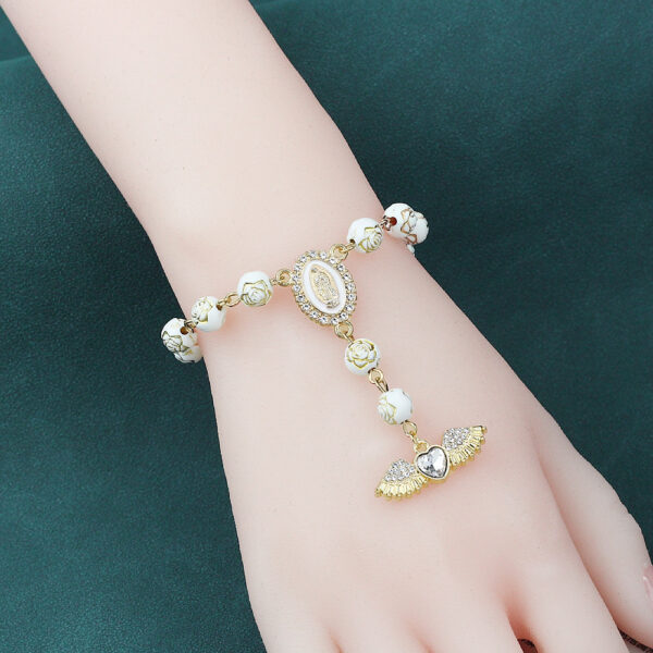 Wholesale Flower Bead Diamond Heart Angel Wings Prayer Bead Bracelet