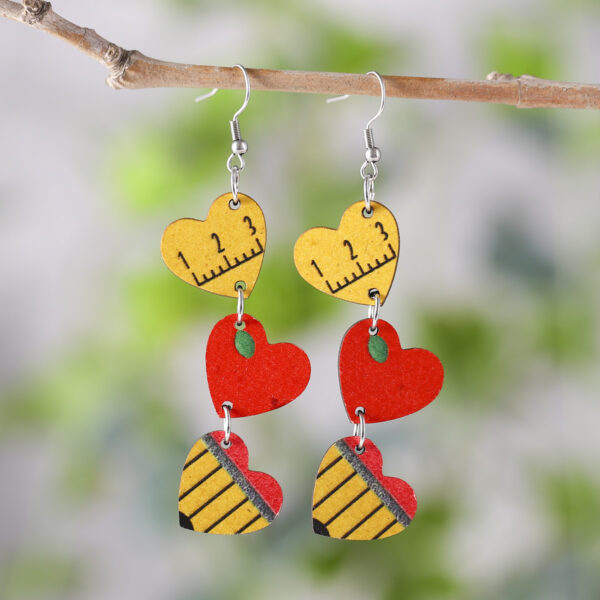 Wholesale Apple Pencil Ruler Heart Wooden Earrings