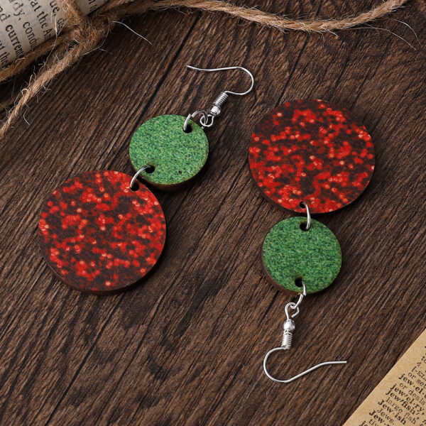 O1CN01tGkwlV1ZzPx3F7cxJ_2214986983265-0-cib Wholesale Christmas Round Double Sided Wooden Sequin Glitter Red and Green Earrings
