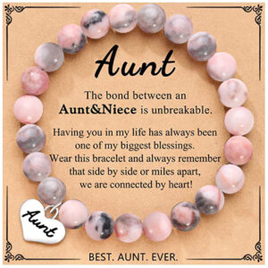 Aunt card + pink zebra love bracelet