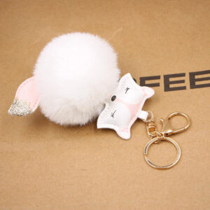 White / Fox fur ball key chain