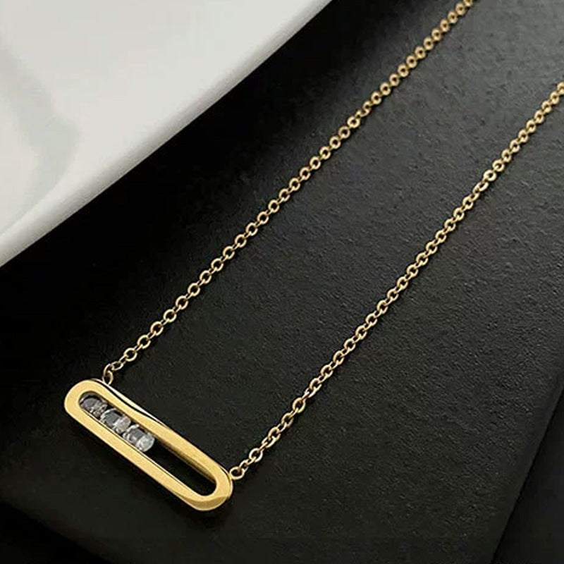 Wholesale Oval Geometric Frame Dynamic Zircon Titanium Steel Necklace
