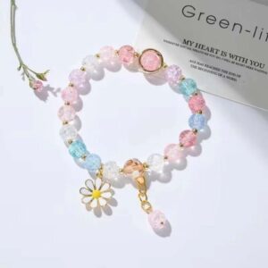 Colorful crackle crystal flower bracelet / comes with a bag
